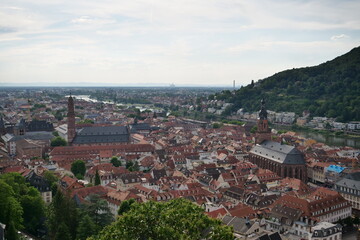 Fototapeta premium View from Heidelberg Castle on to the Cityscape of Heidelberg, Germany on a sunny day