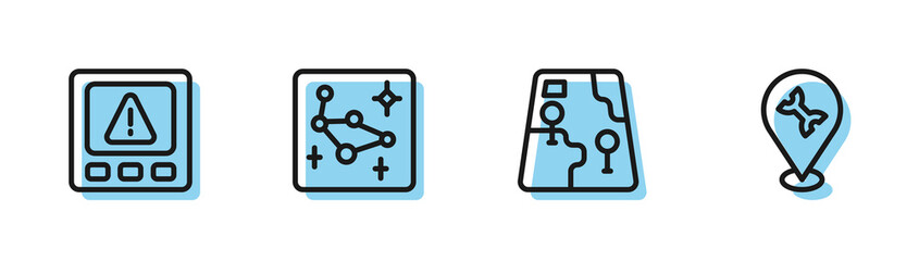 Set line City map navigation, Gps device error, Great Bear constellation and Car service icon. Vector. © Oksana