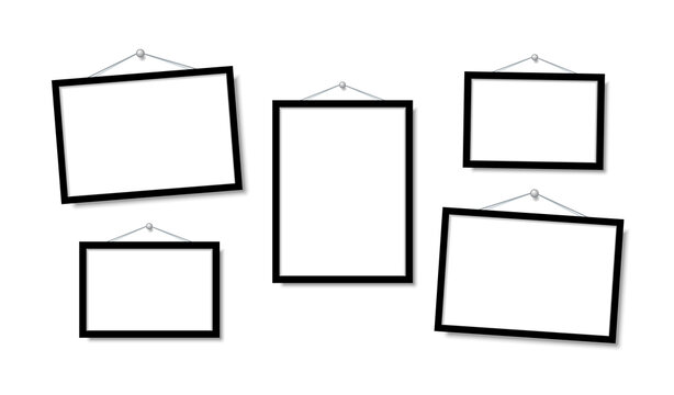 Set Empty frames for photos or pictures hanging on the wall. Frame for family photos. Vector mock up. blank frame art gallery.