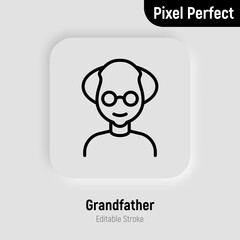 Grandfather in eyeglasses. Elderly people. Thin line icon. Pixel perfect, editable stroke. Vector illustration.