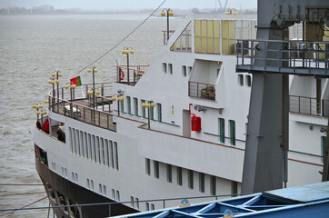 Classic old cruiseship or cruise ship liner Azores, Astoria or Stockholm in port of Bremerhaven,...