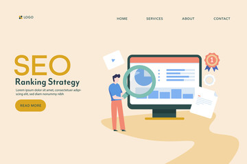 Seo marketing reporting software providing data, information and statistics to businessman. Search engine ranking concept.
