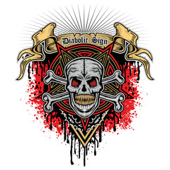 Fototapeta premium Gothic sign with skull, grunge vintage design t shirts