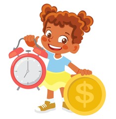 African American Girl holding watch and money