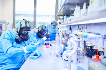 Laboratory team working together on Covid-19 vaccine