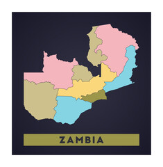 Zambia map. Country poster with regions. Shape of Zambia with country name. Beautiful vector illustration.