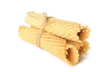 Wafer rolls with condensed milk isolated on white background