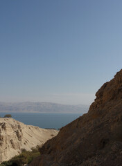 Fototapeta na wymiar The view of the Dead Sea from the nature reserve Ein Gedi.