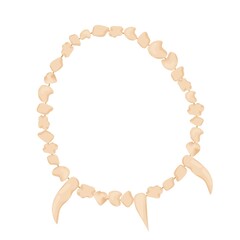Stone age necklace from bones or teths, detailed in cartoon style isolated on white background stock vector illustration. Caveman jewelry, sharpen primitive tusk.