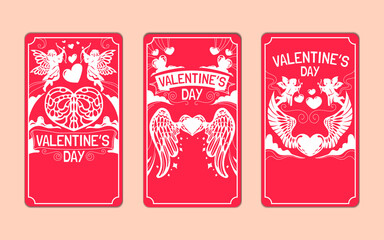 Set of Valentine's Day Social Media Story with Paper cut Style