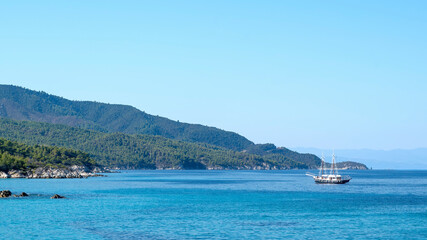 Floating sailboat in Greece