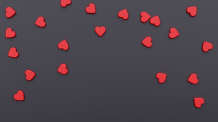 Valentine day background with red hearts. 3D illustration beautiful St. Valentine day black holiday background. Design for flyer, invitations, banners, greeting cards.