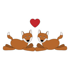 Couple of cute cartoon foxes in love