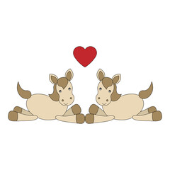 Couple of cartoon horses in love