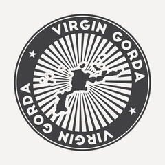 Virgin Gorda round logo. Vintage travel badge with the circular name and map of island, vector illustration. Can be used as insignia, logotype, label, sticker or badge of the Virgin Gorda.