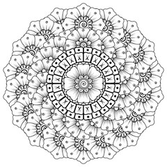 Circular pattern in the form of mandala with flower for henna, mehndi, tattoo, decoration. decorative ornament in ethnic oriental style. coloring book page.