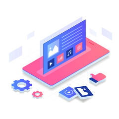 Internet content vector isometric illustration concept. Illustration for websites, landing pages, mobile applications, posters and banners.