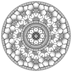 Circular pattern in the form of mandala with flower for henna, mehndi, tattoo, decoration. decorative ornament in ethnic oriental style. coloring book page.