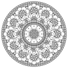 Circular pattern in the form of mandala with flower for henna, mehndi, tattoo, decoration. decorative ornament in ethnic oriental style. coloring book page.