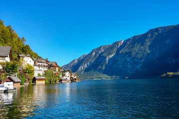 Beautiful scenic view of the mountain village of Hallstatt in Austria.