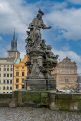 Statue on the famous Charles bridge in Prague, Czech republic
