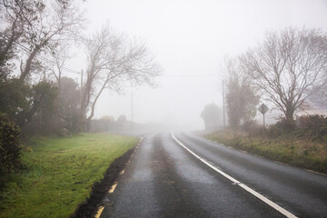 irish road in the fog