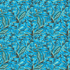 Seamless pattern with abstract flowers and leaves.
