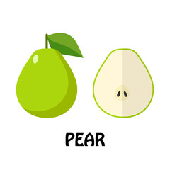 Vector Illustration Flat Pear isolated on white background , minimal style , Raw materials fresh fruit