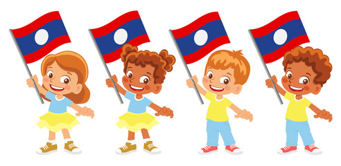 Laos flag in hand set