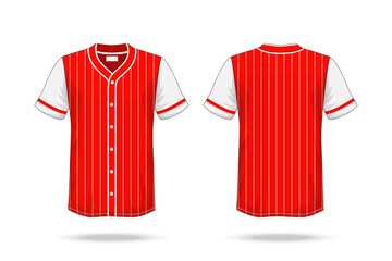 Specification Baseball T Shirt red white Mockup isolated on white background , Blank space on the shirt for the design and placing elements or text on the shirt , blank for printing , illustration