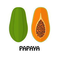 Vector Illustration Flat Papaya isolated on white background , minimal style , Raw materials fresh fruit