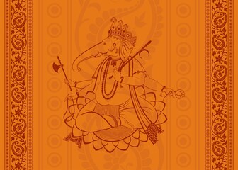 Fototapeta na wymiar Ganesha, wedding card, royal Rajasthan, India 