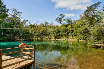 wooden swimming platform at a beautiful and romantic little spa in the area of jardim and bonito...