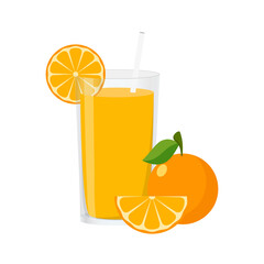 Vector Illustration Flat Orange Juice isolated on white background , Juice for Health , Refreshing enjoy the summer , minimal style , Raw materials fresh fruit