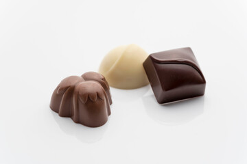Closeup shot of tasty candies over white background