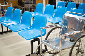 Blurred blue chair in hospital.