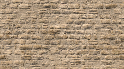 Desert limestone brick wall, old uneven yellow brick wall, background texture. 3D-rendering