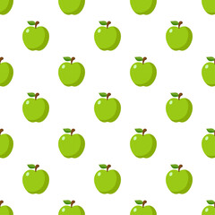Illustration Seamless pattern Flat Green Apple isolated on white background , fruit patterns texture fabric , wallpaper minimal style , Raw materials fresh fruits , vector