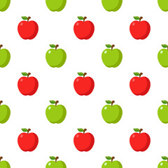 Illustration Seamless pattern Flat Red and Green Apple isolated on white background , fruit patterns texture fabric , wallpaper minimal style , Raw materials fresh fruits , vector