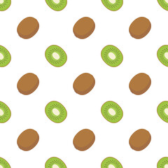 Illustration Seamless pattern Flat Kiwi isolated on white background , fruit patterns texture fabric , wallpaper minimal style , Raw materials fresh fruits , vector