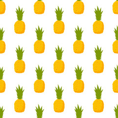 Illustration Seamless pattern Flat Pineapple isolated on white background , fruit patterns texture fabric , wallpaper minimal style , Raw materials fresh fruits , vector