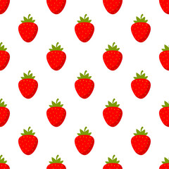 Illustration Seamless pattern Flat Strawberry isolated on white background , fruit patterns texture fabric , wallpaper minimal style , Raw materials fresh fruits , vector