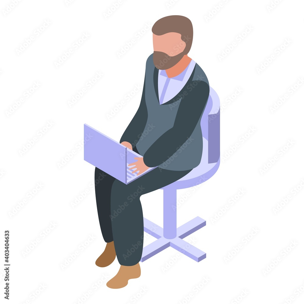 Poster worker online job search icon. isometric of worker online job search vector icon for web design isol