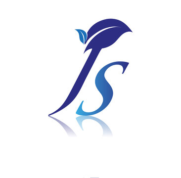 Initial Letter JS With Leaf Logo, colored blue nature and environment logo. vector logo for business and company identity.