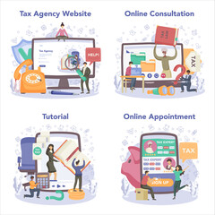 Fototapeta na wymiar Tax consultant online service or platform set. Idea of accounting help