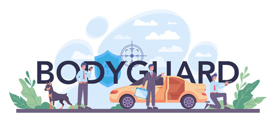Fototapeta premium Bodyguard typographic header. Surveillance and ptrotection idea.
