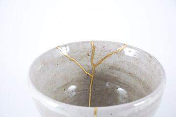 Antique gray japanese kintsugi sake cup , kintsugi the beauty of imperfection. Japanese artisan...