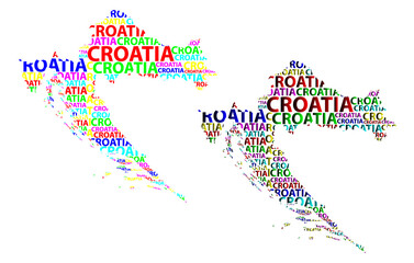 Sketch Croatia letter text map, Croatia - in the shape of the continent, Map Republic of Croatia - color vector illustration