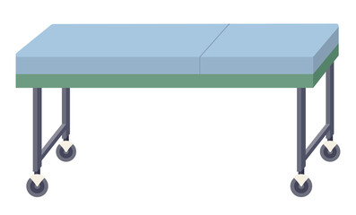 Medical couch vector illustration. Special bed on wheels for patients in hospital isolated on white background. Medical furniture element horizontal divan-bed. Physiological sofa for clinic clients