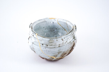 Antique Kintsugi, Japanese wabi sabi white traditional teapot, Gold cracks Kintsugi, Kintsukuroi...